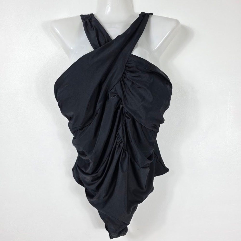 Unbranded Ruched One Piece Swimsuit Women XL‎ Black Criss Cross Halter Monokini